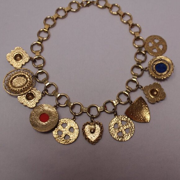 Chunky Coin Charm Statement 17" Neckalce - Picture 6 of 10